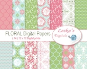 Floral digital paper pack,"digital paper" floral scrapbook paper patterns, shabby chic digital paper, cottage chic scrapbook