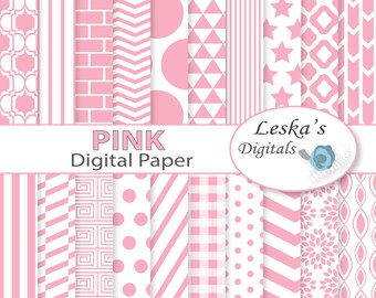Light Pink Digital Paper - Light Pink Scrapbook Paper - Commercial use backgrounds chevron, polkadots, stripes, dots, stars, flower, gingham