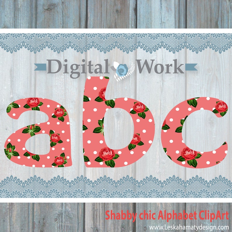 Floral shabby chic alphabet, floral font, digital alphabet, floral letters, flower font, floral clipart alphabet, flower clip art, letters image 2