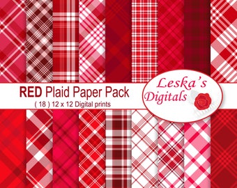 Red Plaid Digital Paper, Red Plaids, Printable Paper, Plaid Digital Paper, red plaid background, Plaid Patterns, valentine scrapbook