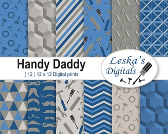 Fathers Day Digital Papers, Scrapbooking Patterned Paper, Patterns, Daddy, Husband, Son, Handyman Digital Paper, Digital Download, Paperpack