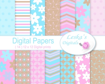 Carta digitale rosa e blu - Carta scrapbook in rosa e blu - Carta digitale rosa e blu - Carta scrapbook