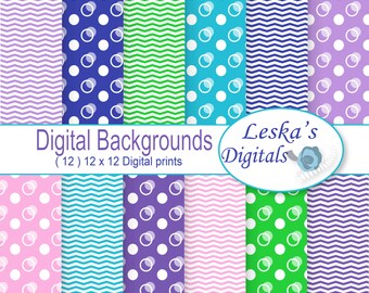 Digital Chevron Scrapbook Paper Pack - Polka dots Chevron Paper Set - Chevron Dots Scrapbook Paper - Scrapbook Paper descarga digital