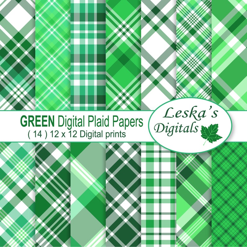 Green Plaid Digital Paper Green Plaid Plaid Scrapbook Paper Etsy