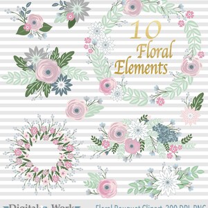Floral Bouquet Clipart, Flower clipart, Wedding invitation clipart in floral png files, instant download
