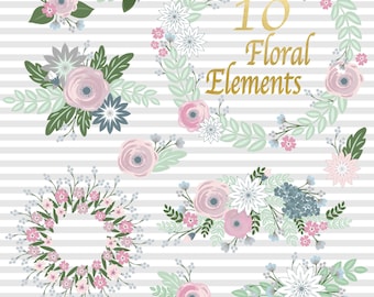 Blombukett Clipart, Blomma clipart, Bröllopsinbjudnings clipart i blommiga png-filer, omedelbar nedladdning