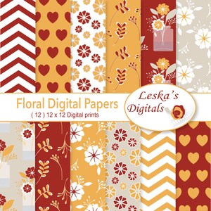 Digital Paper: "Floral Patterns" Floral wedding, romantic floral papers for invites, cards and scrapbooking, autumn florals, romantic autumn