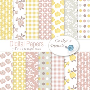 Floral digital paper pack - Printable floral digital paper sheets  floral digital design great for blog backgrounds rose pattern shabby chic
