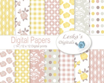 Floral digital paper pack - Printable floral digital paper sheets  floral digital design great for blog backgrounds rose pattern shabby chic