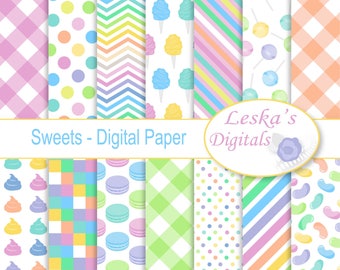 Candy Digital Paper "CANDY PATTERN PRINTS" Pastell Candy Digitales Scrapbook Papier, Candy Download, Candy Muster Hintergrund