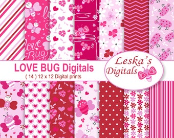 Valentine Digital, Valentine Papers, Love Bug Digital, Pink Valentine, Digital Paper, Digital Valentine, Heart Digital Paper, Pink Digital