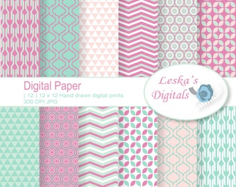 Geometric digital paper - Geometric scrapbook paper - "geometric" digital paper pack of craft paper patterns - printable scrapbook paper