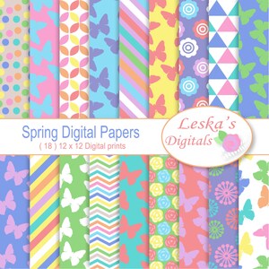 Spring Scrapbook paper,flowers and butterflies in pastels, paper pack of 18 12 x 12 digital sheets, instant download, Commercial use