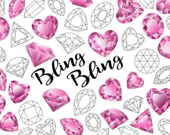 Gemstone Clipart, Jewel Clipart, Pink Gemstone Clip Art, Vector Gemstones, PNG Gemstones, Gemstone Outline Clipart, Diamond Graphic, Hearts