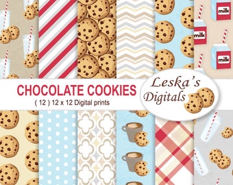 Milk and Cookies Digital Paper Patterns, Chocolate Cookie Paper Pack, Cookies Digital Paper, Cookie Digital Paper, Fun Party Patterns