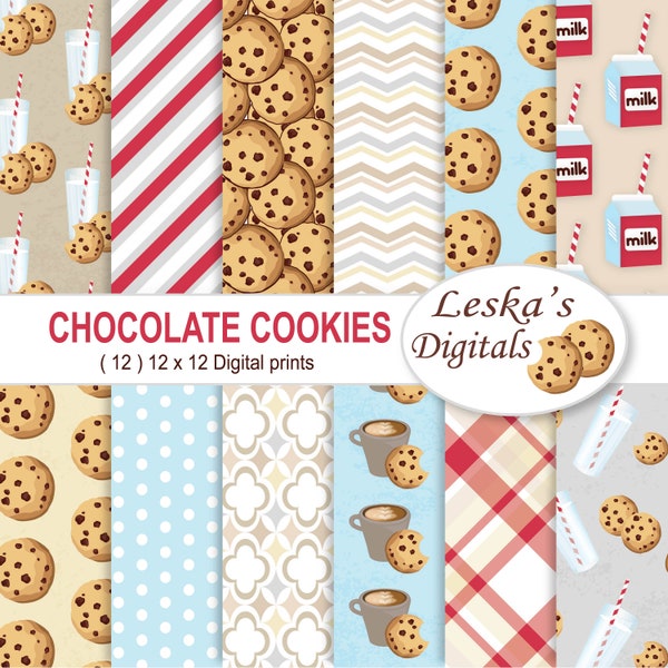 Milk and Cookies Digital Paper Patterns, Chocolate Cookie Paper Pack, Cookies Digital Paper, Cookie Digital Paper, Fun Party Patterns