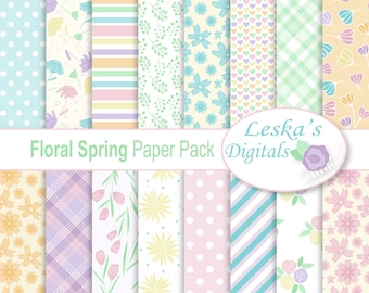 Spring Floral Paper Pack, Spring Color Patterns, Spring Digital Paper, digital scrapbooking, Pastel printable paper, background paper