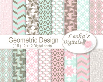Sfondi di carta geometrica, Carta geometrica a motivi geometrici, Sfondi geometrici, Download digitale geometrico per scrapbooking, Carta digitale