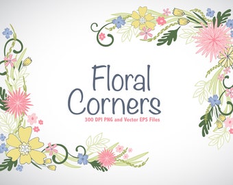 Floral Corners Vector EPS and PNG Clipart, Weddings, Save The Date, Valentine Clip art, Floral Clipart, Flower Border, Flower Clip Art