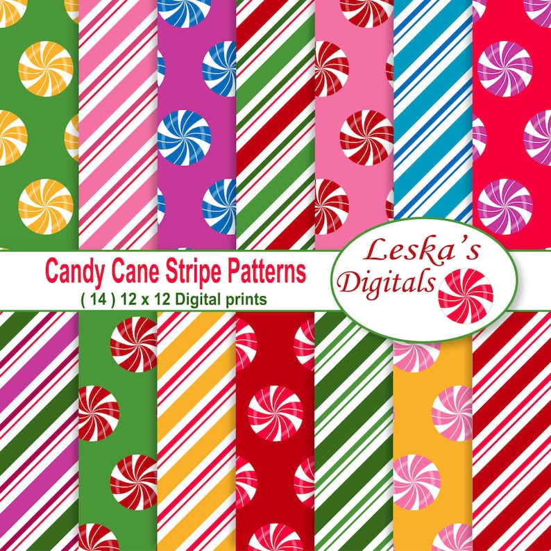 Candy Cane Digital Paper Candy Cane Stripes Paper Pack Etsy