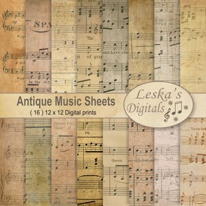 Sheet Music Papers, Sheet Music Digital Paper, Vintage Paper Pack, Vintage Scrapbooking Pages,sheet music,old paper,musical notes, decoupage