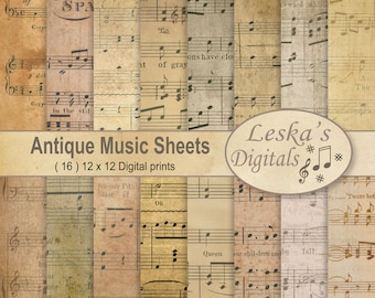 Sheet Music Papers, Sheet Music Digital Paper, Vintage Paper Pack, Vintage Scrapbooking Pages,sheet music,old paper,musical notes, decoupage