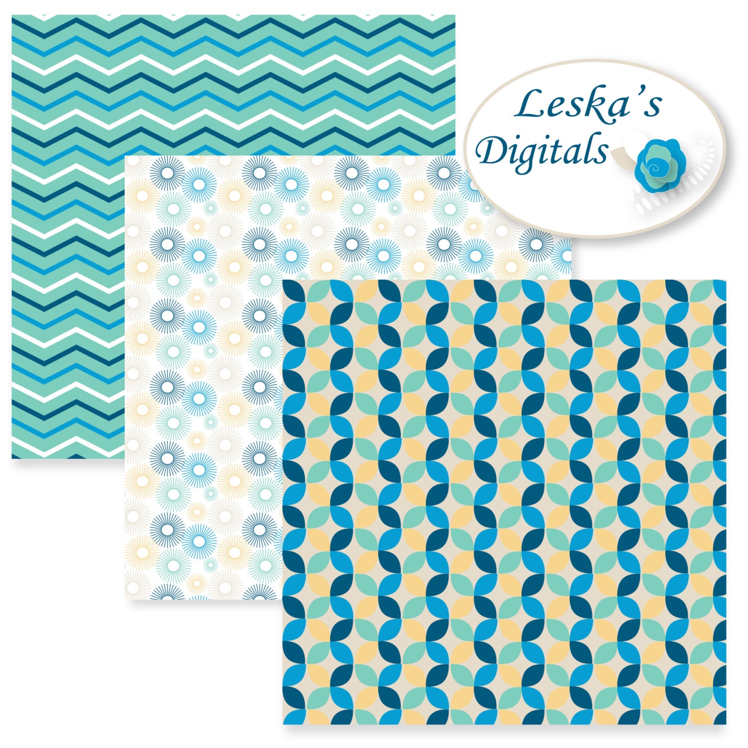 Beach Digital Paper - Digital Paper Patterns Blue Green Yellow Sand ...