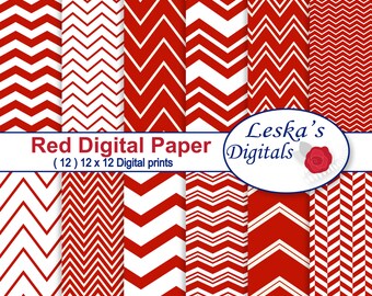 Red Chevron Digital Paper, Chevron Scrapbooking Paper, Red Digital Background, Red Printables, Personal And Commercial Use, Instant Download