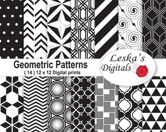 Back and White Scrapbook Paper, "Black & White" Digital Paper Pack, 12 x 12 background in black and white, Black and white digital paper