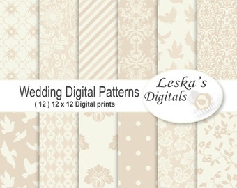 Beige Wedding Digital Paper, Wedding patterns in champagne & Ivory, WEDDING DIGITAL PAPER for scrapbooking and invites