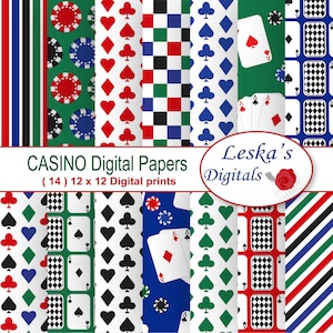 Poker Party Digital Paper: "CASINO DIGITAL PAPER" Gambling scrapbook paper pack, Playing cards and poker chips scrapbook digital papers