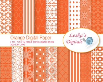 Orange digital paper - Orange scrapbook paper pack - Digital set of background patterns in orange