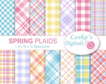 Spring Digital Paper, Spring Plaids, Pastel Digital Paper, Pastel Scrapbooking, Digital Paper Pack, Scrapbooking Papers, Digital Paper
