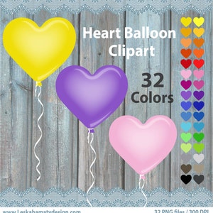 Balloon Clipart, Birthday Party Clip Art, Heart Balloon, Digital Graphics, Digital Images, Instant download