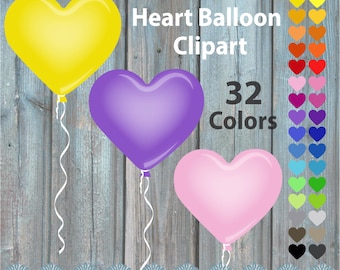 Balloon Clipart, Birthday Party Clip Art, Heart Balloon, Digital Graphics, Digital Images, Instant download