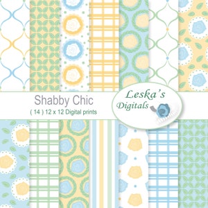 Yellow Shabby Chic Digital Paper &quot;Yellow and Blue&quot; Floral Rose background, vines and wreaths, printable paper, yellow & Blue Stationery