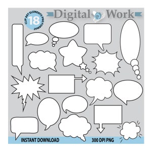 Speech Bubble, digital clip art, Speech bubbles: "COMIC CLIPART" text bubbles for digital scrapbooking, Instant download digital clipart