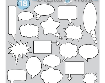 Speech Bubble, digital clip art, Speech bubbles: "COMIC CLIPART" text bubbles for digital scrapbooking, Instant download digital clipart