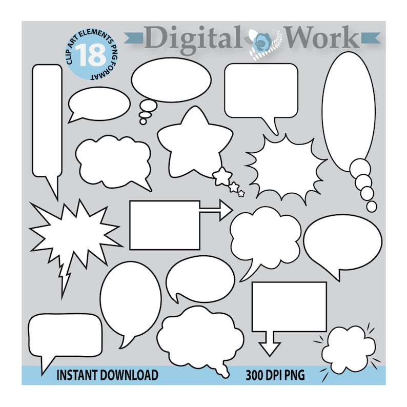 Speech Bubble, digital clip art, Speech bubbles: COMIC CLIPART text bubbles for digital scrapbooking, Instant download digital clipart image 1