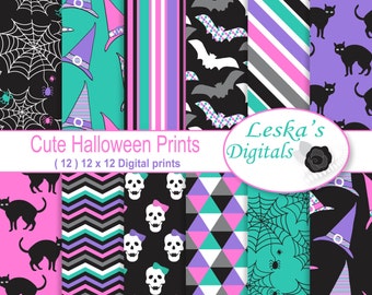 Cute Halloween Digital Paper Pack | Printable Background | Scrapbooking Paper | 12 JPG 12 x 12, 300dpi files Instant download