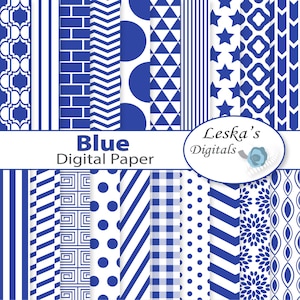 Blue digital paper - Blue scrapbook paper - Commercial use backgrounds: blue chevron, blue stripes, blue polkadots, blue stars, gingham page