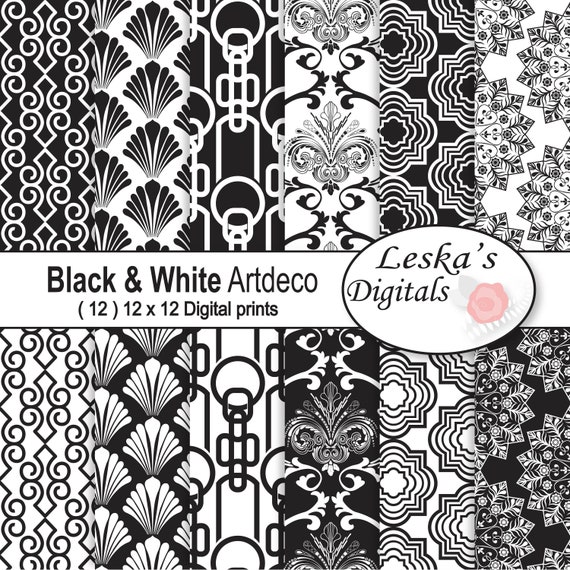 Black White 1930s Art Deco Digital Paper Background Paper Etsy
