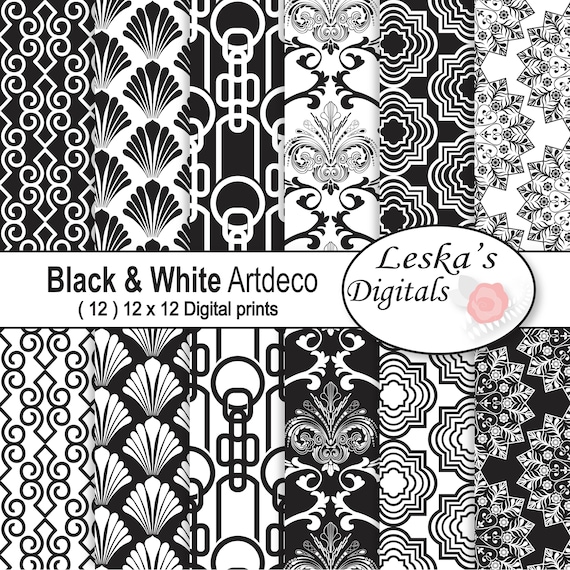 Black White 1930s Art Deco Digital Paper Background Paper Etsy