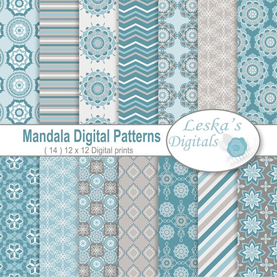 Mandala Digital Paper, Mandala Digital Paper Pack, Mandala Printables, Blue digital paper, Scrapbook Paper, commercial use paper, scrapbook