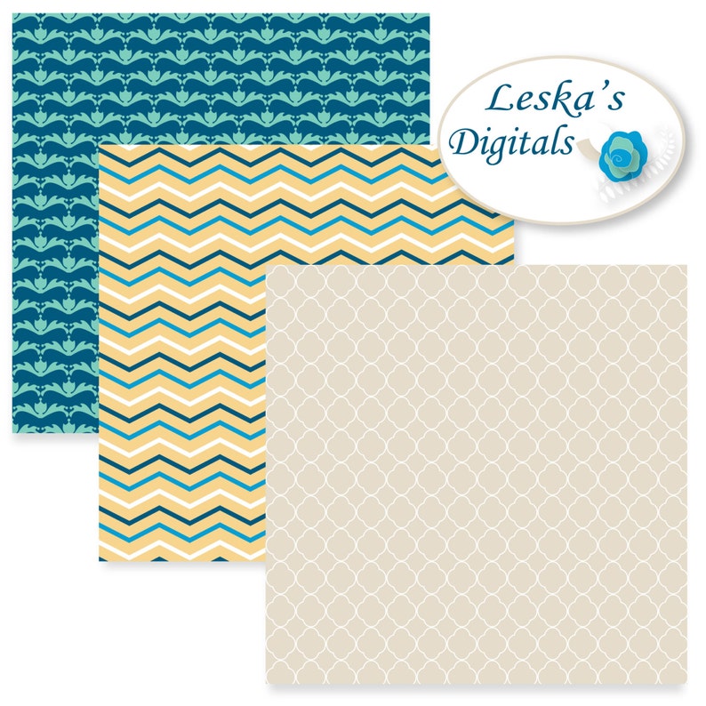 Beach Digital Paper - Digital Paper Patterns Blue Green Yellow Sand ...