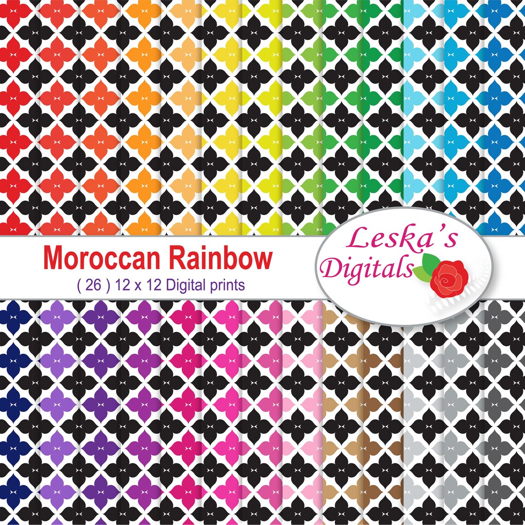 Moroccan Rainbow Digital Paper, "rainbow Moroccan" Digital Paper Pack ...