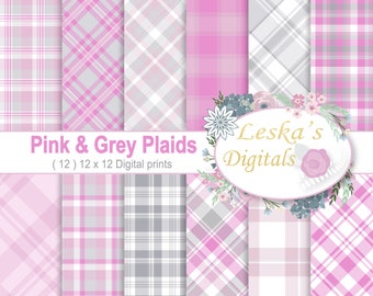 Plaid Scrapbook, Plaid Digitaal Papier, Roze Scrapbook, Roze Plaid Scrapbook, Tartan Digitaal Papier, Roze Achtergrond, Roze Scrapbooking