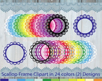 Scallop Frame Digital Clipart - Scrapbook frames - PNG Clip art - Commercial Use instant download, scalloped frames, Scalloped Clipart