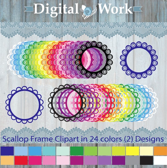 Scallop Frame Digital Clipart - Scrapbook frames - PNG Clip art - Commercial Use instant download, scalloped frames, Scalloped Clipart