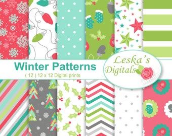 Christmas Digital Scrapbook Paper, Christmas Background, White Christmas, Holiday Papers, Holiday Backgrounds, Snowflake, Christmas Lights